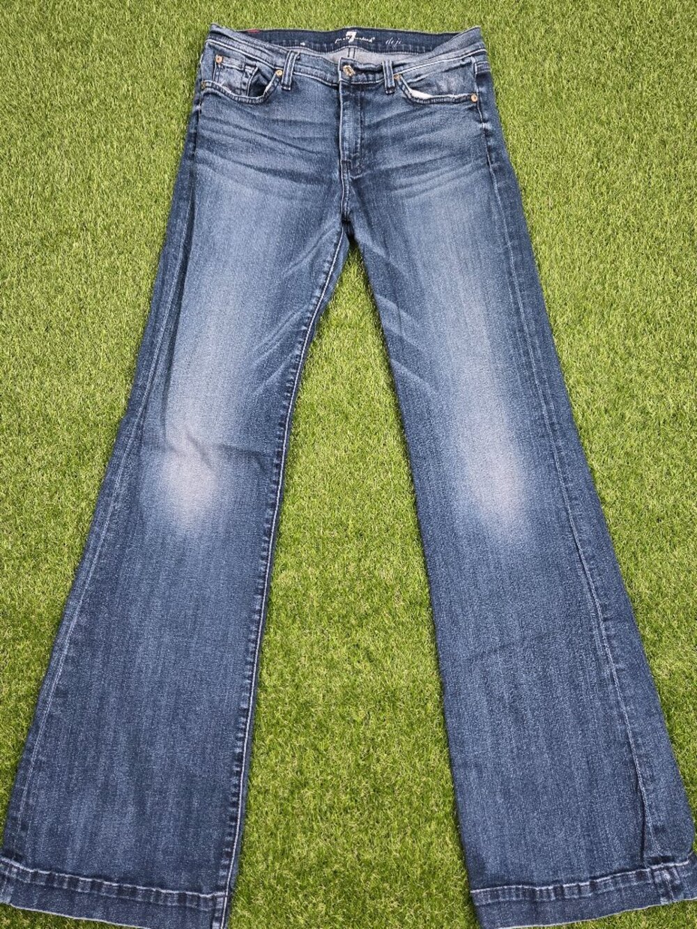 7 For All Mankind Dojo Jeans Womens Size 30 Flared 34" Inseam Stretch Boho